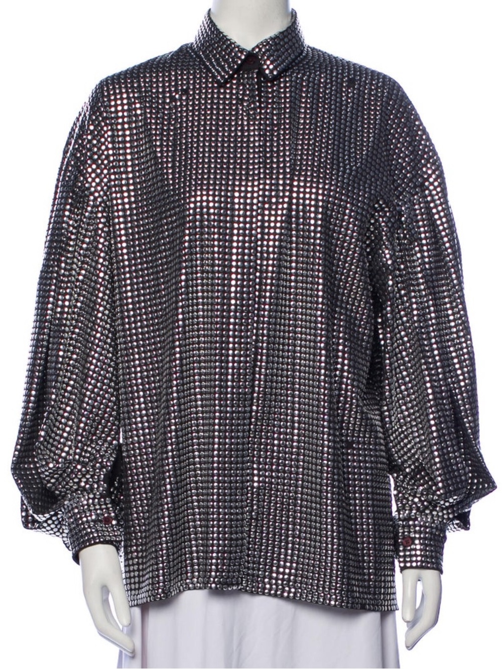 IRO Paris | Embellished Metallic Stud Black and Silver Top | Size 38 (M)